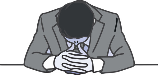 Stressed Businessman with Head Down – Work Burnout, Depression, Mental Health, Stress at Workplace Illustration