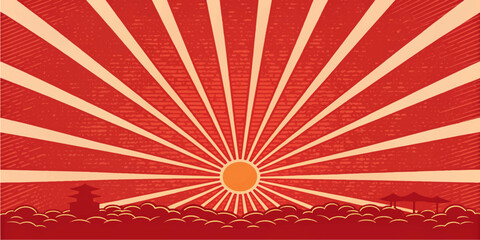 Grunge sunburst and star background with retro rays and textured vintage design