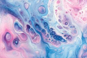 A vibrant abstract painting showcases a mesmerizing blend of pastel blue, pink, and purple hues, creating an ethereal and captivating design.