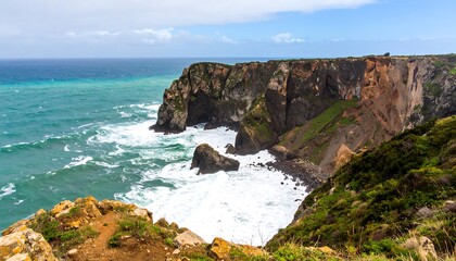 Fototapeta premium Coastal cliffs meet a stormy sea