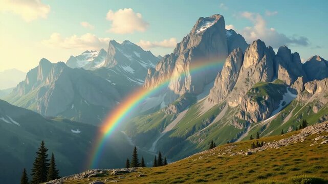 rainbow view in the mountains