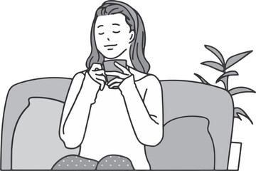 Woman Relaxing with a Cup of Tea – Self Care, Stress Relief, Calm, Wellness, Mindfulness, Healthy Lifestyle, Home, Relaxation