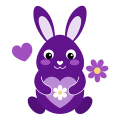 Cute bunny holding flower and heart frame rabbit purple vector on white background.
