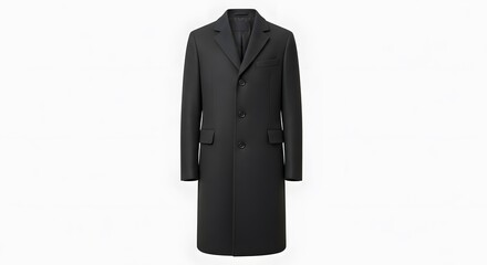 Elegant Overcoat: The epitome of sophistication and timeless style, a pristine black overcoat presented. This is a symbol of refined fashion.
