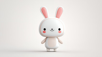 3D Cute SD Rabbit on White Background
