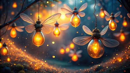 Obraz premium Fairy lights with wings illuminate the garden