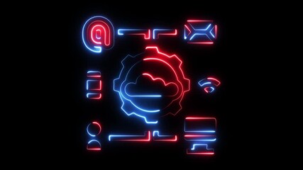 Glowing neon digital interface icons abstract technology concept with cloud computing gear symbol email at symbol - Powered by Adobe