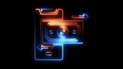 Neon glowing dollar bill transaction icon with arrows indicating money transfer digital payment concept financial - Powered by Adobe
