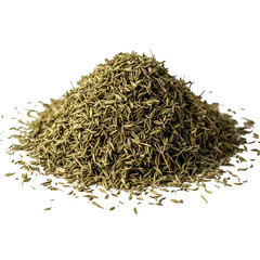 Photo of a pile of dried thyme herb isolated on a transparent background