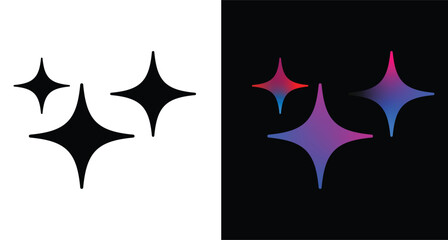 Generative AI logo icon with sparkle star with square button. Artificial intelligence star logo generation, generative AI logo, AI magic sparkle stars. Vector ai generated icon gradient logo
