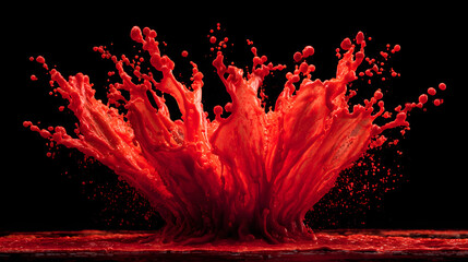 Explosive Red Liquid Splashing Against Black Backgrond Creating Dynamic Abstrat Art