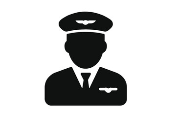Pilot silhouette wearing a uniform and hat with wings symbol, representing aviation and air travel careers