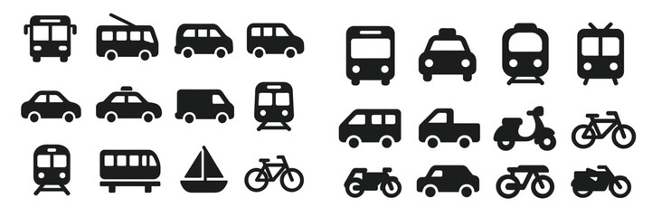 Various modes of transportation depicted in silhouette form showcasing urban mobility options