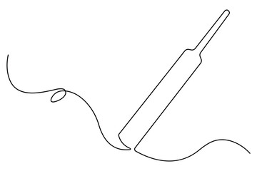Obraz premium Continuous one line drawing of cricket bat ball and wicket stumps professional sports outline vector illustration 