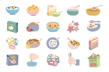 Breakfast cereal set in scandinavian style featuring bowls