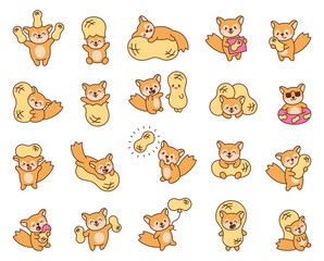 Fototapeta premium Squirrel and peanut kawaii character set featuring animals
