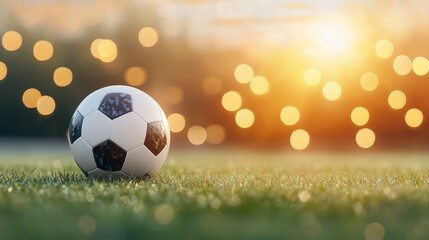 Exciting soccer action with a ball on the field during sunset outdoor sports photography vibrant atmosphere
