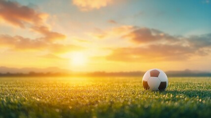 Soccer ball at sunset open field sports photography natural environment ground level capturing an iconic moment