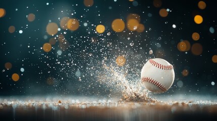 Baseball splash action field sports photography nighttime close-up motion capture for dynamic impact