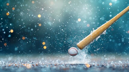 Baseball bat striking ball outdoor field action shot dynamic atmosphere close-up sports excitement