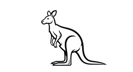 Fototapeta premium Detailed outline drawing of a kangaroo standing upright showing its powerful legs and distinctive tail for educational and design projects