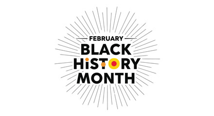 Vector illustration of black history month celebration text with radiating lines, honoring african american heritage and culture in february