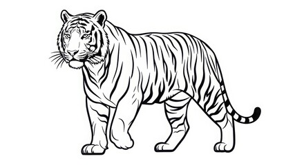 Majestic tiger standing proudly detailed outline drawing for creative projects and wildlife enthusiasts