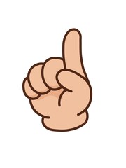 Vector illustration of a cartoon hand showing the number one with the index finger pointing up. Cute emoji style design, ideal for stickers, icons, learning materials, and social media graphics.