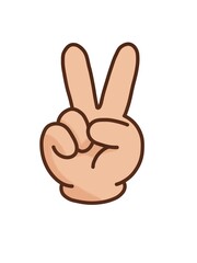 Vector illustration of a cartoon hand showing peace sign. Cute emoji style, perfect for stickers, icons, and positive design themes.