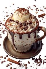 Cream Winter Dessert Drink Concept Isolated Transparent Background Cup Hot Chocolate Topped Melting Web Print Copy Space Template Branding Social Media Poster Banner Marketing Ecommerce SEO Optimized