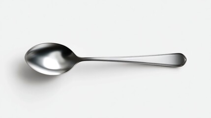 Gleaming silver spoon resting on a plain white surface, casting a subtle shadow
