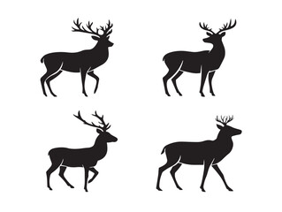 Deer Icons Set Designed in Natural Silhouette Vector Illustration Style