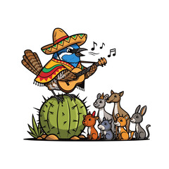 Mariachi Bird Serenades Desert Animals on a Cactus