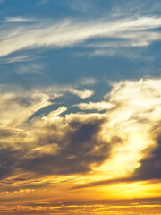 Sky background. Sunset. Landscape. Bright sky tones. Colorful sky surface. Sunrise. Sky layout.Blue yellow aesthetic. Berlin sky. Skyscape. Dramatic airy scenery. Gradient. Heaven. Golden hour. Layout