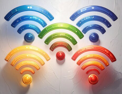 Colorful wifi symbols arranged in a rainbow pattern