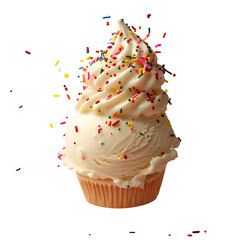 Cream Ice Scoop Rainbow Sprinkles Falling Playful Creative Children S Dessert Concept Isolated Template Branding Social Media Poster Banner Marketing Ecommerce Web Print Copy Space SEO Optimized Light