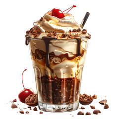 Cream Whipped Topping Cherry Top Dessert Photography Isolated Transparent Background Glass Cup Filled Copy Space Template Branding Social Media Poster Banner Marketing Ecommerce Web Prin SEO Optimized