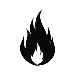 Stylized image of a black flame with interior white flame on white, minimalist flame icon silhouette vector illustration