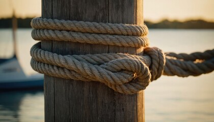 Nautical rope tied to a post. 7