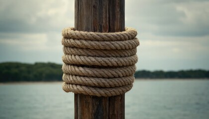 Nautical rope tied to a post. 6