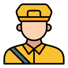 Postman icon. Courier symbol. Postal worker and package delivery collection. Filled Line Icon