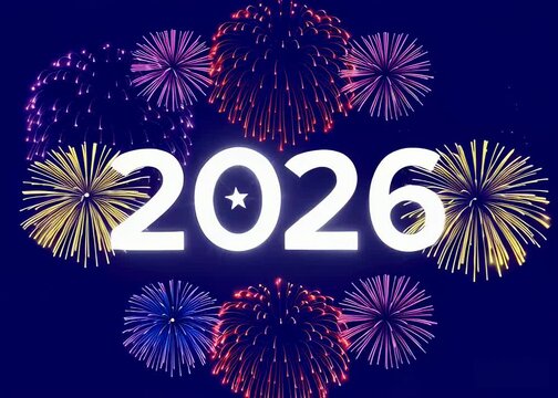 Happy New Year 2026 Celebration with Vibrant Fireworks and Hopeful New Beginnings on Background vedio in 4k resolution..