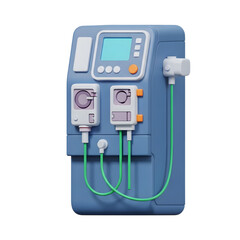 Blue medical dialysis machine isolated on transparent background
