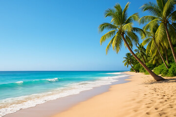 Fototapeta premium Sunny Sandy Beach with Palm Trees