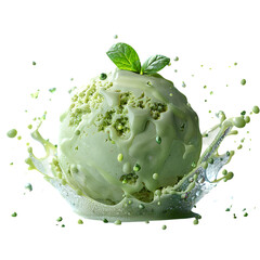 Green Cream Lime Frozen Motion Japanese Inspired Refreshing Dessert Isolated Transparent Background Tea Matcha Ice Ecommerce Web Print Copy Space Template Branding Social Media Poster Ba SEO Optimized