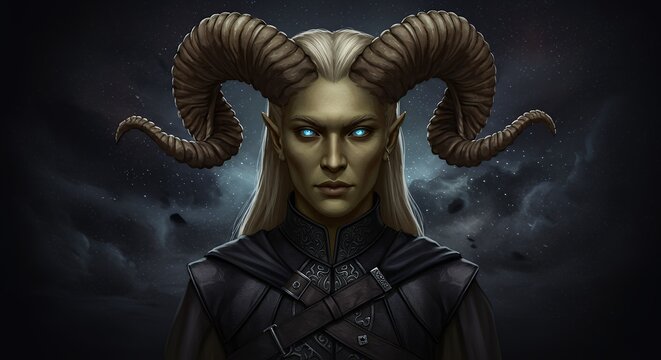 Fantasy figure portrait with horns - Powered by Adobe