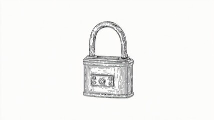 Detailed sketch of a metal padlock with a combination lock and a shackle