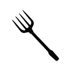 Black silhouette of a garden pitchfork against white background in vector format, pitchfork silhouette vector illustration