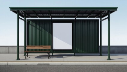 Obraz premium Bus tram stop, shelter, place for street ads, advertisement board, mock up, mock-up, signage