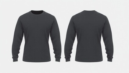 Dark grey long sleeve t shirt front and back view isolated on white background